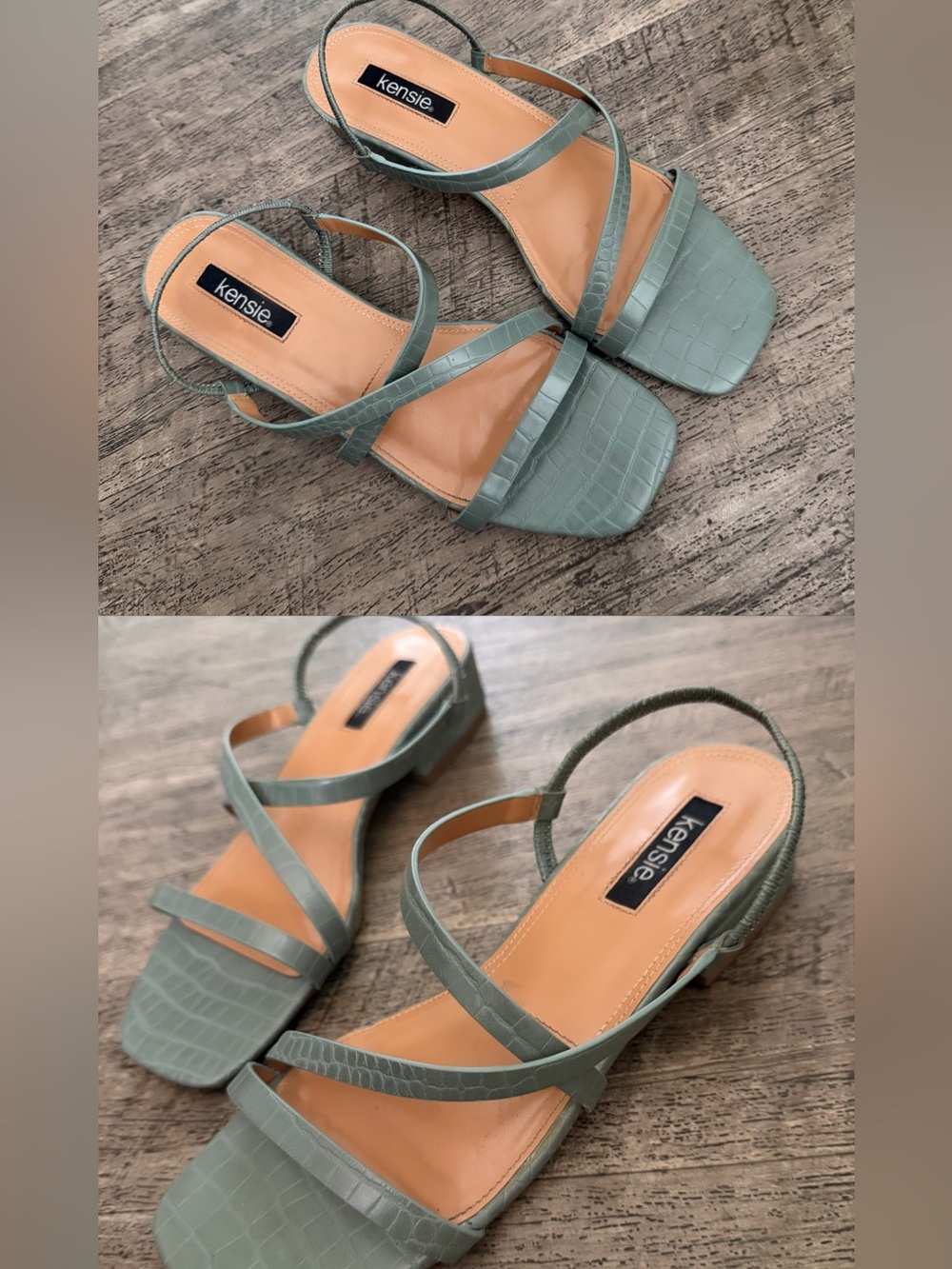kensie Mint Green Croc-Embossed Strappy Slingback Sandals Block Heel size 7
